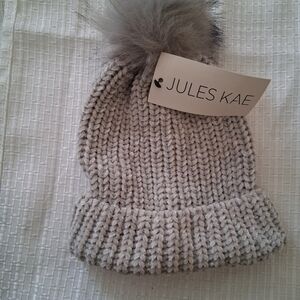 Jules Kae Gray Knit Pom-Pom Beanie